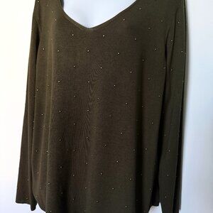 CHICO"S Sweater Women's knitted dark green long sleeve cardigan size 2